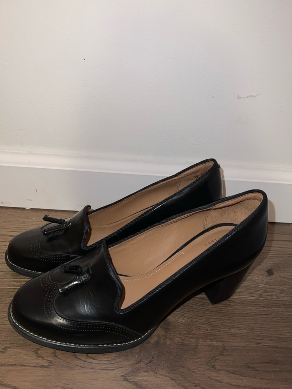 Clarks Black Leather Tassel Low Heel